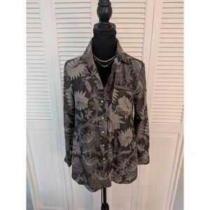 Soft Surroundings Top Womens XS Evie Gray Floral Blouse Crochet Cottage Lyocell